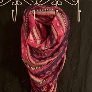 Baby Alpaca Peruvian Striped Tribal Mandala Scarf Neck Wrap Pink Purple White